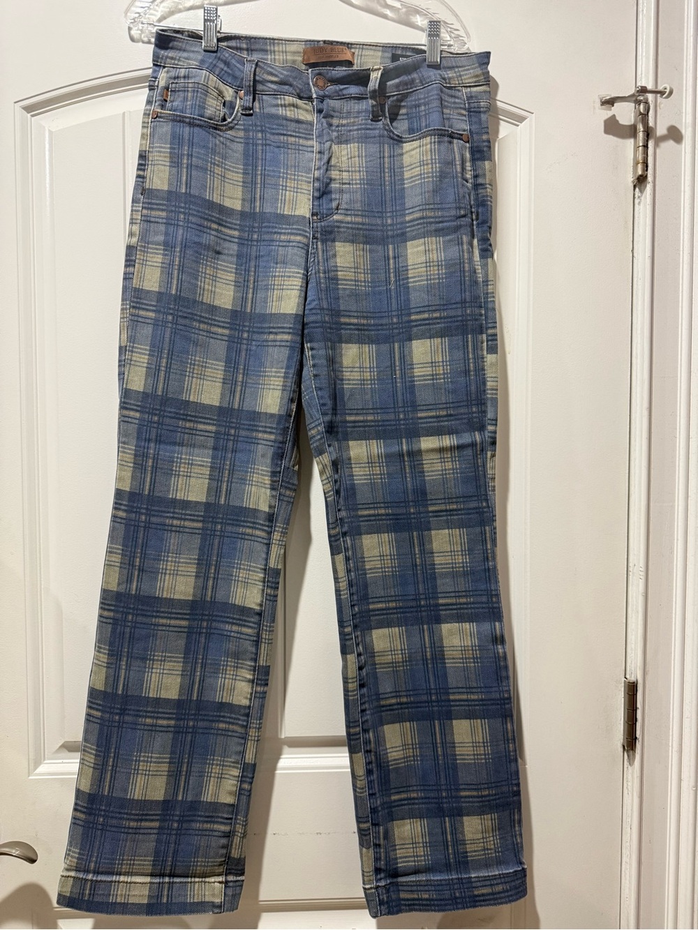 Judy Blue Blue and Beige Plaid Straight Jeans